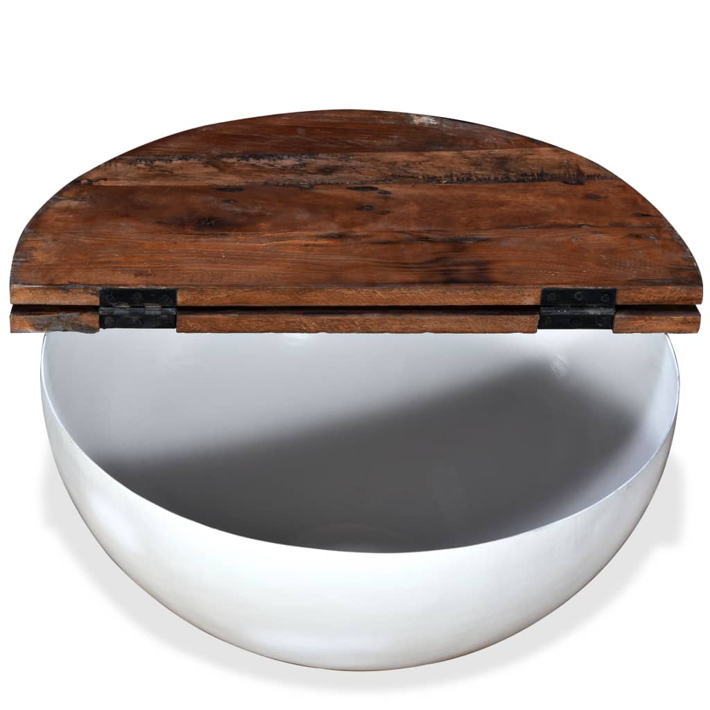 vidaXL Coffee Table Solid Reclaimed Wood White Bowl Shape