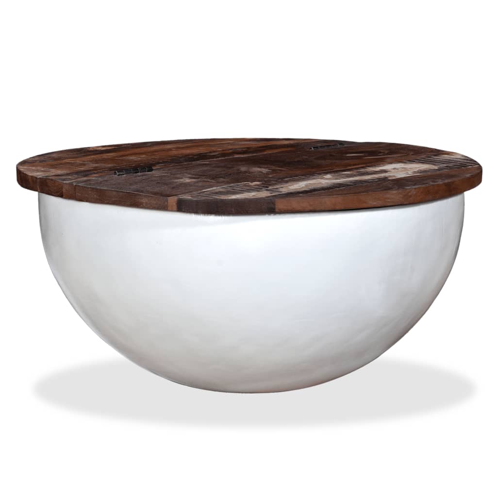 vidaXL Coffee Table Solid Reclaimed Wood White Bowl Shape