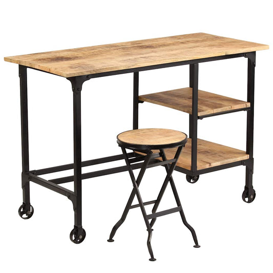 245261 vidaXL Desk with Folding Stool Solid Mango Wood 115x50x76 cm