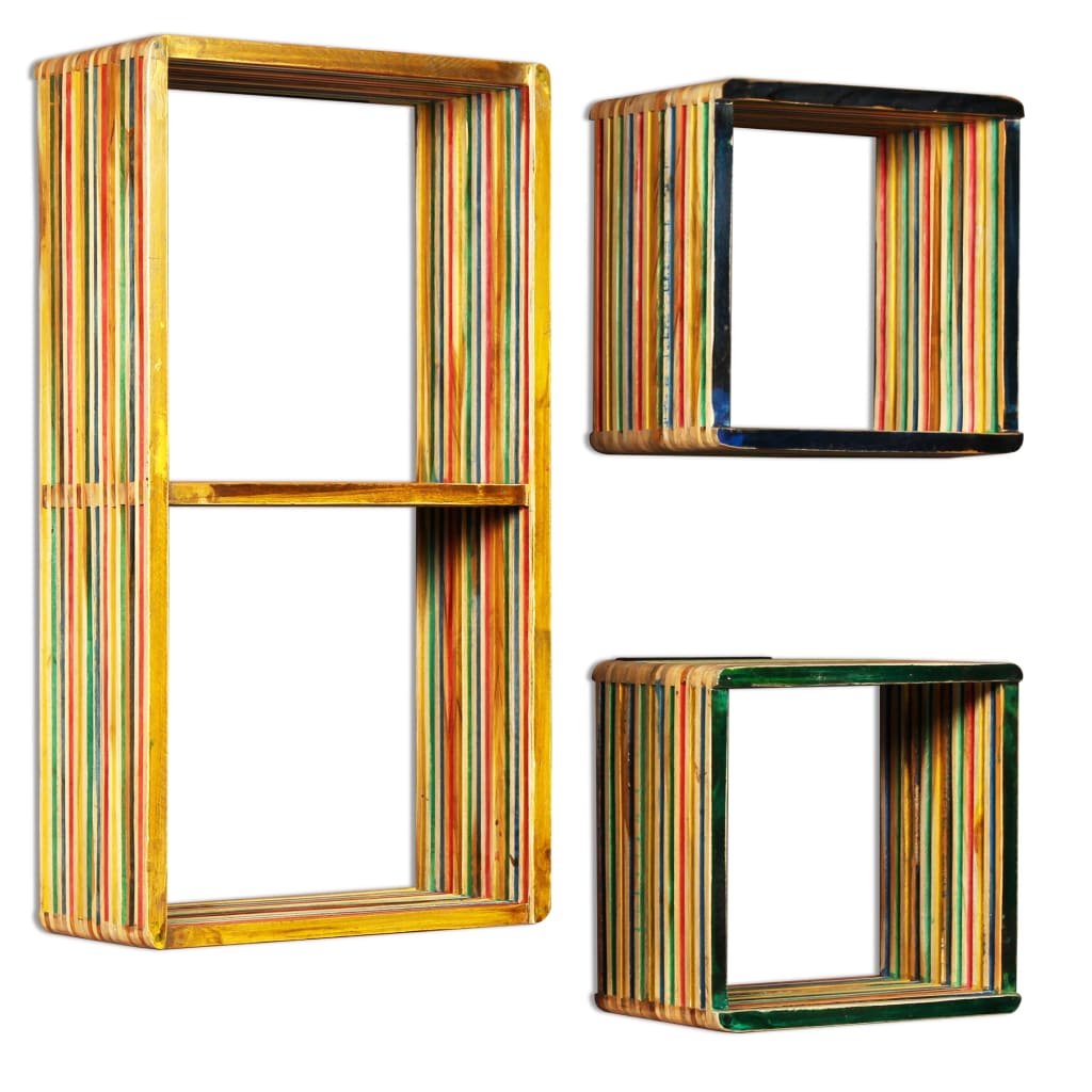 vidaXL Wall Shelf Set 3 Pieces Solid Reclaimed Teak Multicolour
