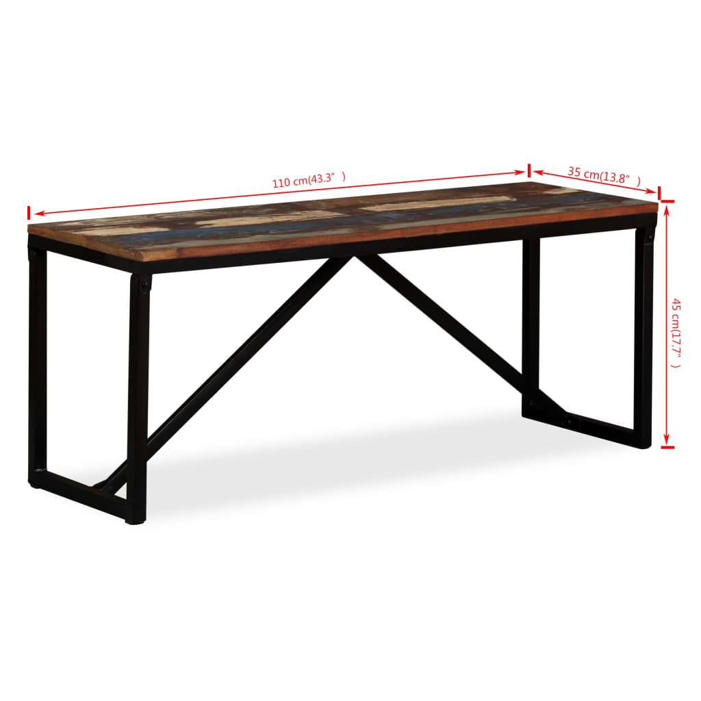 vidaXL Bench | Multicolour | Solid reclaimed wood, steel | 110x35x45 cm