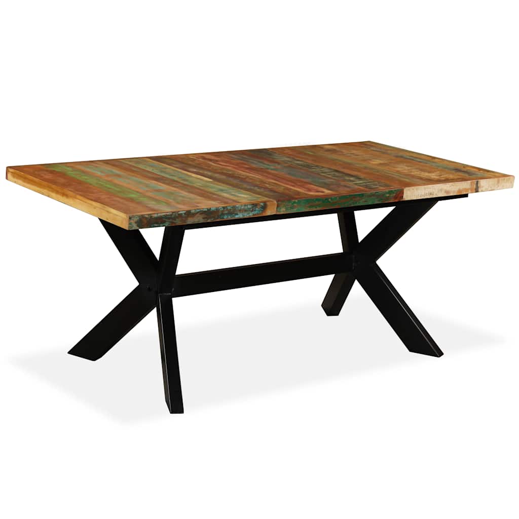 244804 vidaXL Dining Table Solid Reclaimed Wood and Steel Cross 180 cm