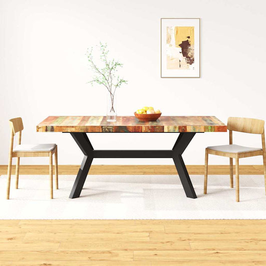 244804 vidaXL Dining Table Solid Reclaimed Wood and Steel Cross 180 cm
