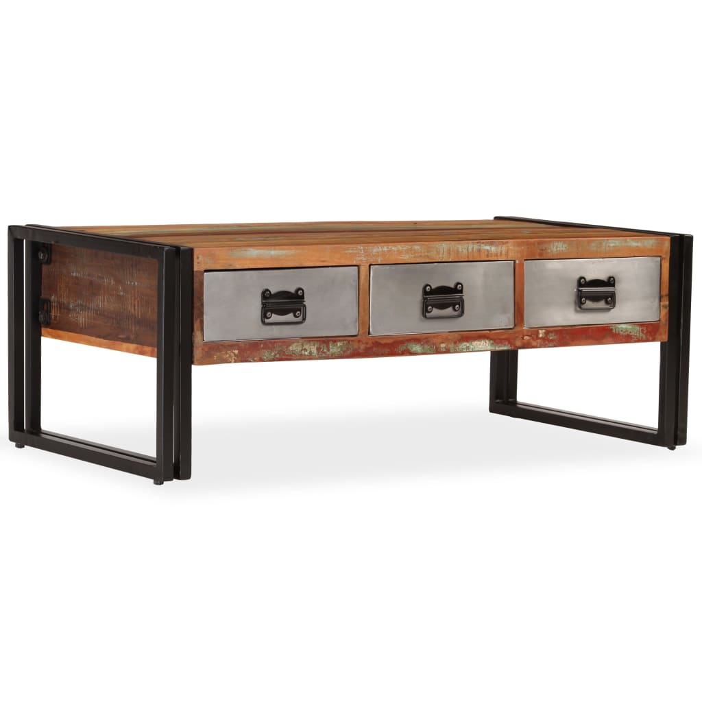 vidaXL Coffee Table with 3 Drawers Solid Reclaimed Wood 100x50x35 cm