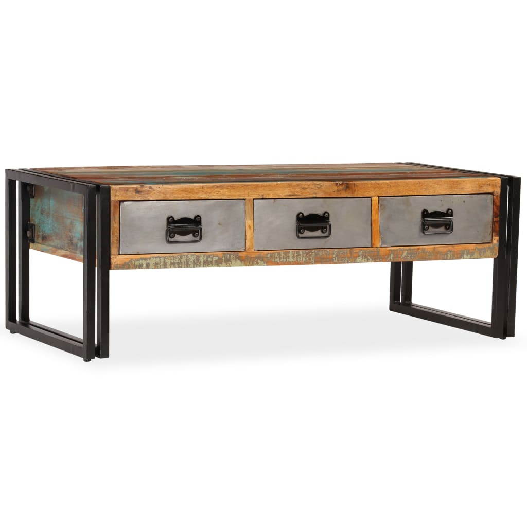 244941 vidaXL Coffee Table with 3 Drawers Solid Reclaimed Wood 100x50x35 cm