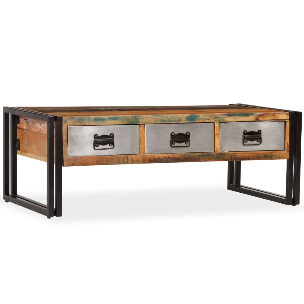 244941 vidaXL Coffee Table with 3 Drawers Solid Reclaimed Wood 100x50x35 cm