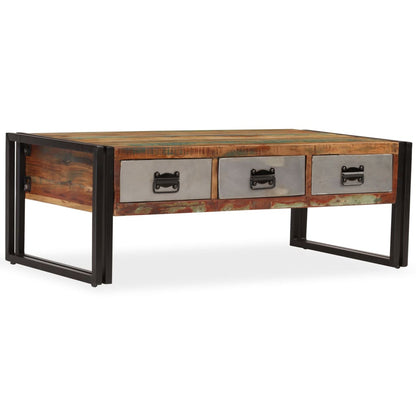 244941 vidaXL Coffee Table with 3 Drawers Solid Reclaimed Wood 100x50x35 cm