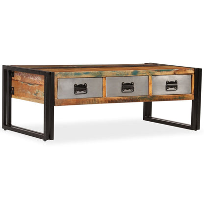 244941 vidaXL Coffee Table with 3 Drawers Solid Reclaimed Wood 100x50x35 cm