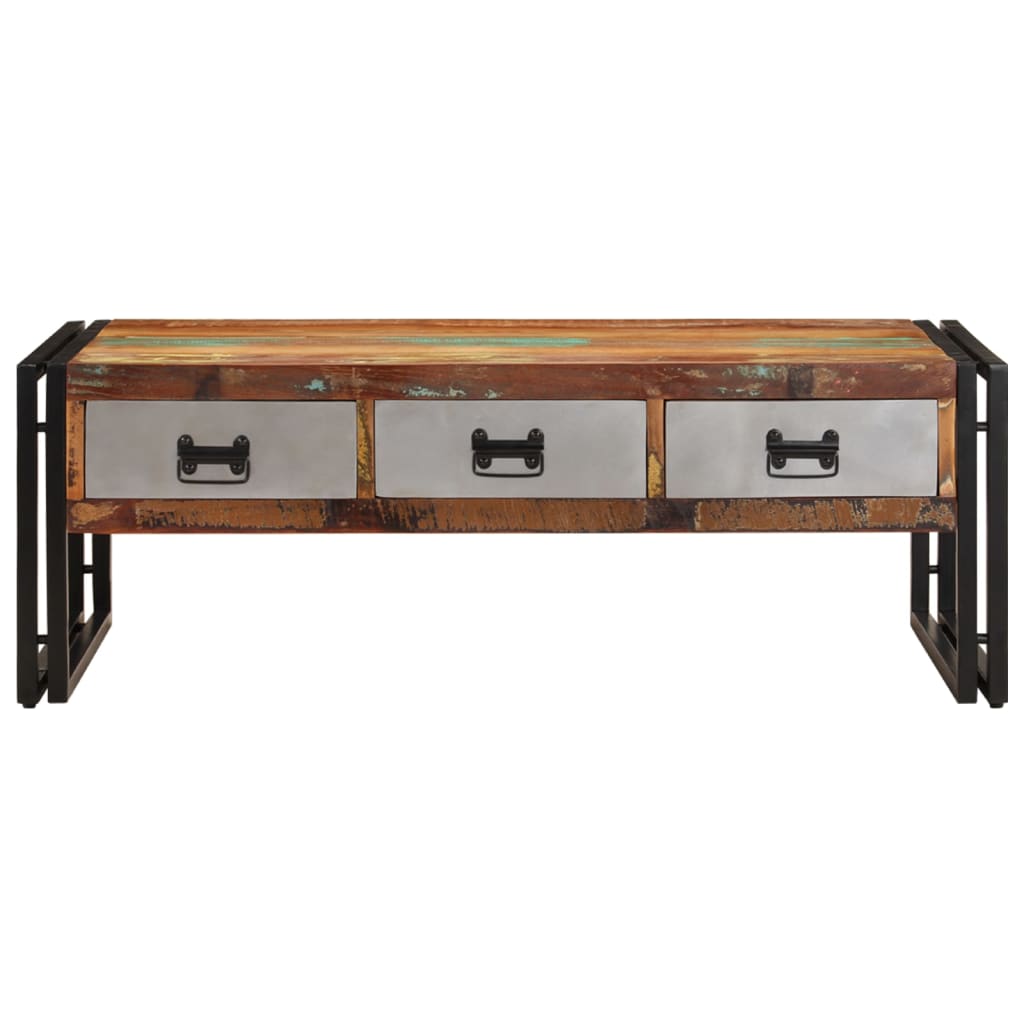 vidaXL Coffee Table with 3 Drawers Solid Reclaimed Wood 100x50x35 cm