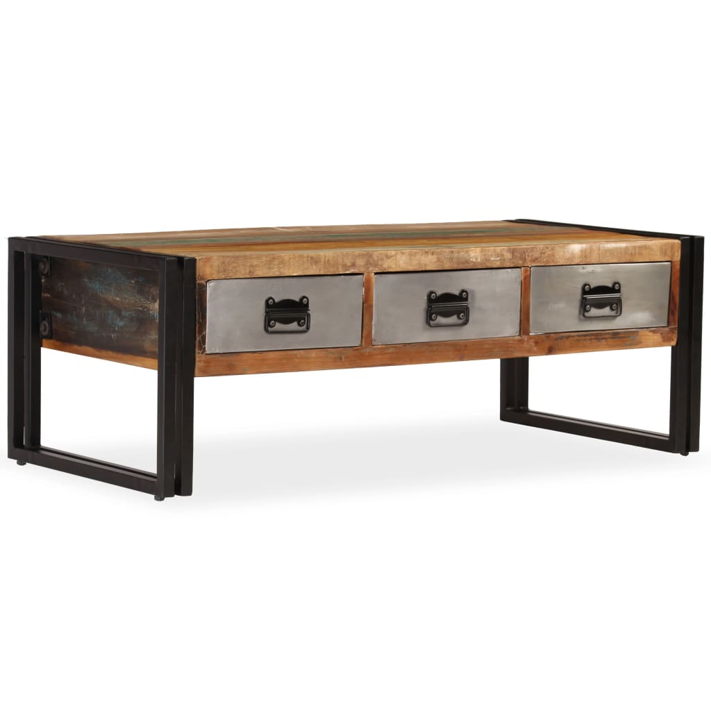vidaXL Coffee Table with 3 Drawers Solid Reclaimed Wood 100x50x35 cm