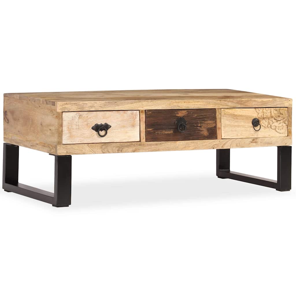244942 vidaXL Coffee Table with 3 Drawers Solid Mango Wood 90x50x35 cm