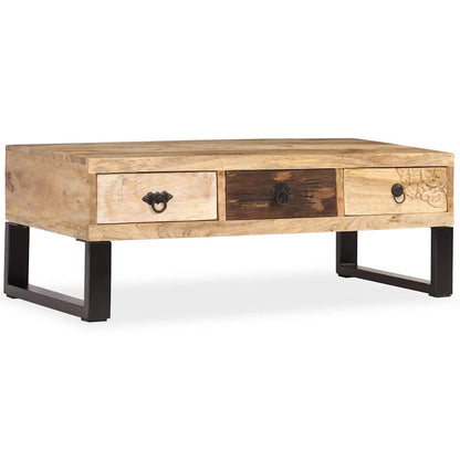 244942 vidaXL Coffee Table with 3 Drawers Solid Mango Wood 90x50x35 cm