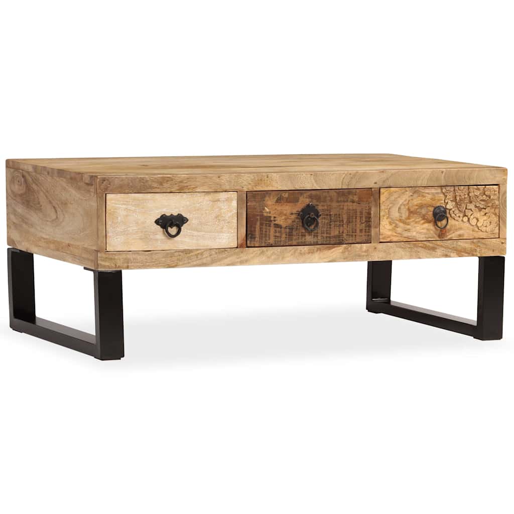 244942 vidaXL Coffee Table with 3 Drawers Solid Mango Wood 90x50x35 cm