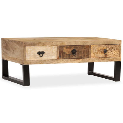 244942 vidaXL Coffee Table with 3 Drawers Solid Mango Wood 90x50x35 cm