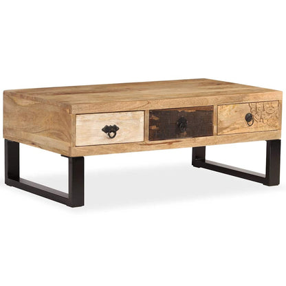 244942 vidaXL Coffee Table with 3 Drawers Solid Mango Wood 90x50x35 cm