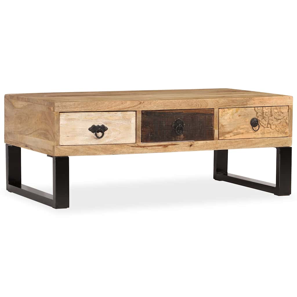 244942 vidaXL Coffee Table with 3 Drawers Solid Mango Wood 90x50x35 cm