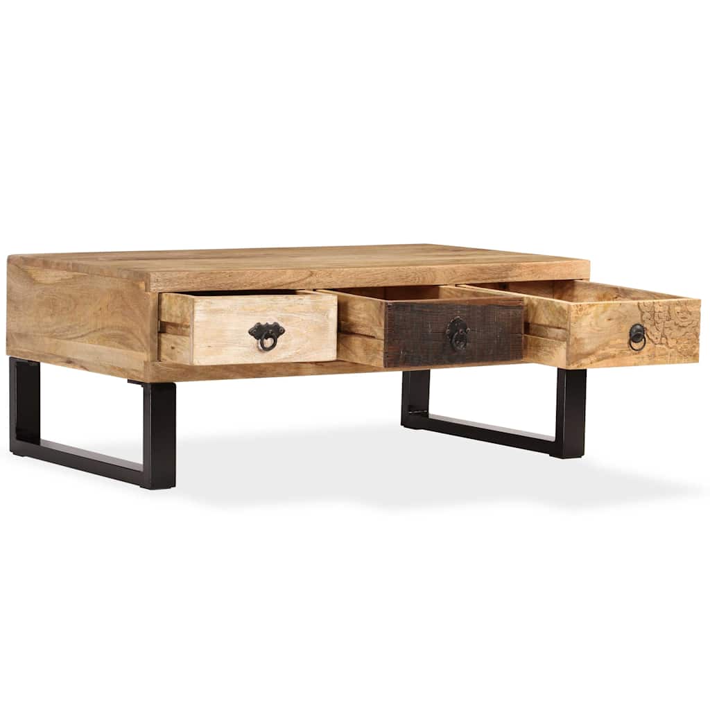 244942 vidaXL Coffee Table with 3 Drawers Solid Mango Wood 90x50x35 cm