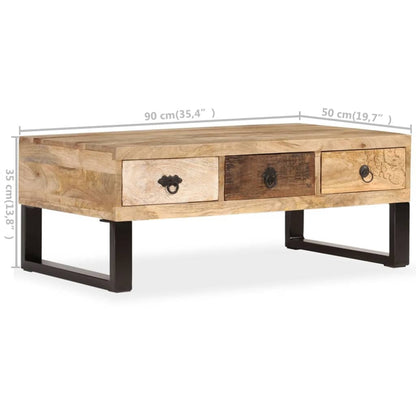 vidaXL Coffee Table with 3 Drawers Solid Mango Wood 90x50x35 cm