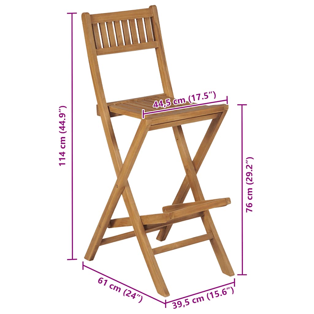 vidaXL Folding Outdoor Bar Stools 2 pcs Solid Teak Wood
