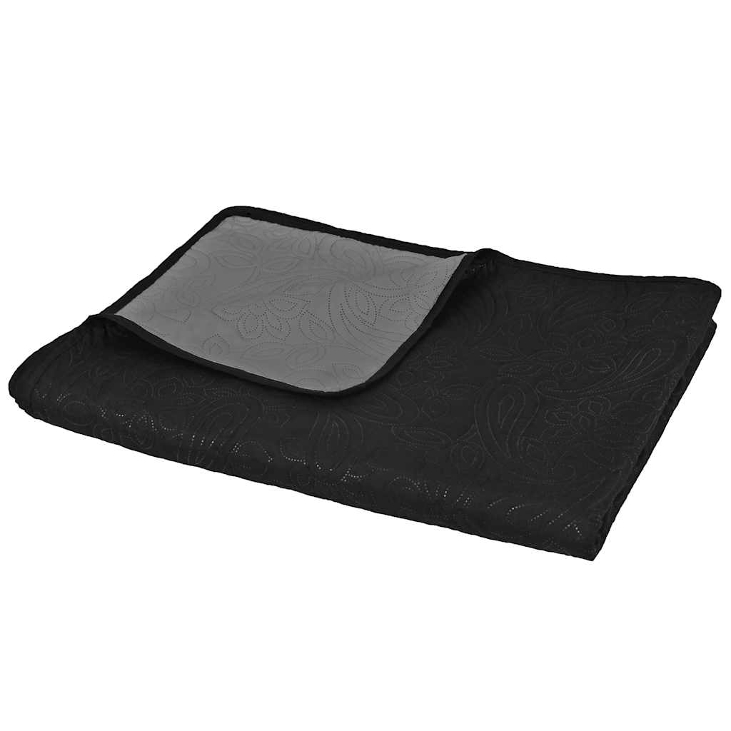 vidaXL Double-sided Quilted Bedspread 170x210 cm Grey and Black