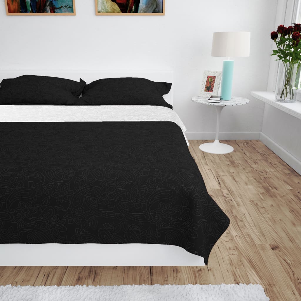 vidaXL Double-sided Quilted Bedspread 220x240 cm Black and White