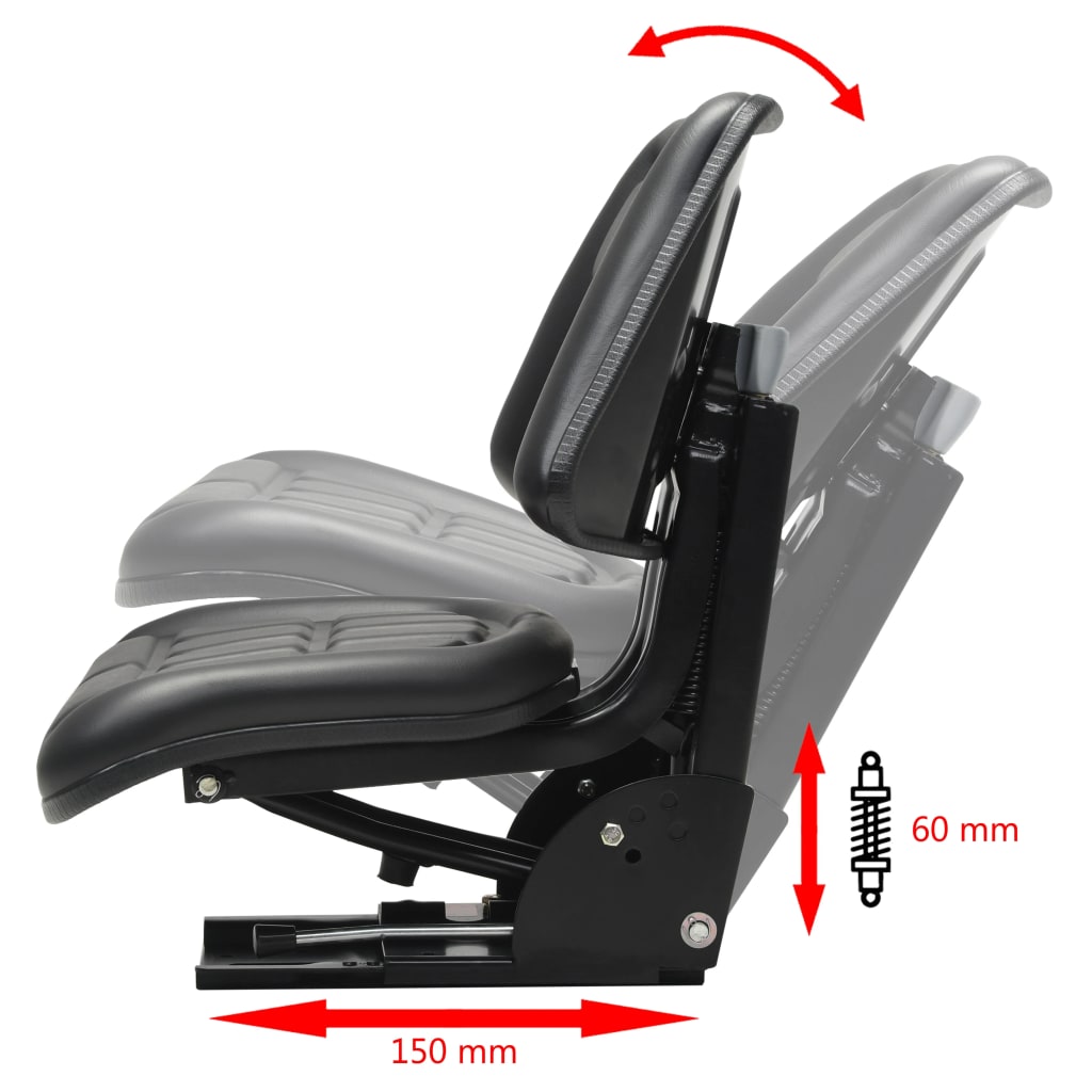 vidaXL Tractor Seat | Black | Steel frame, PVC upholstery | Universal