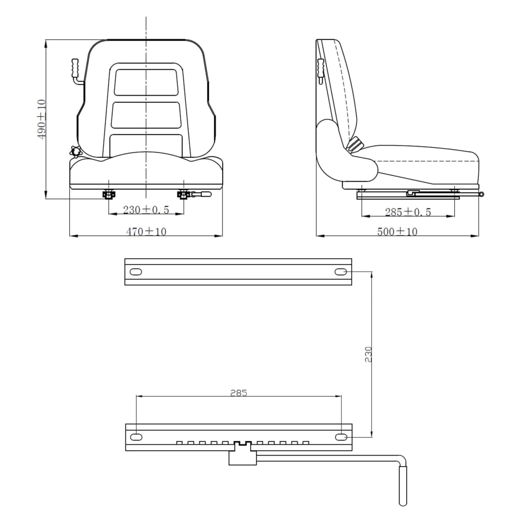 vidaXL Forklift & Tractor Seat with Suspension and Adjustable Backrest
