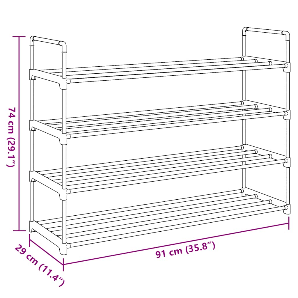 vidaXL Shoe Rack | Black | Metal and Plastic | Medium | Shoe Rack | Rectangular