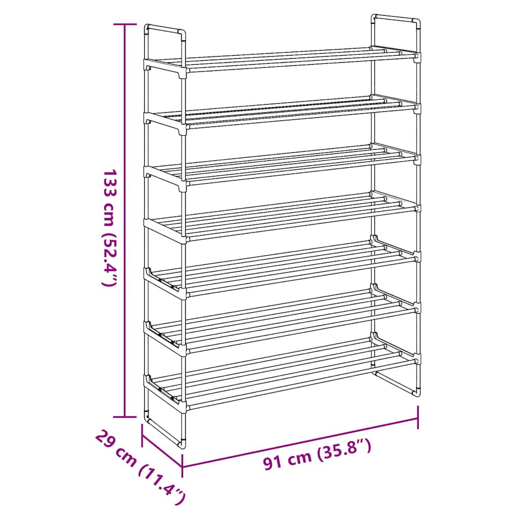 vidaXL Shoe Rack with 7 Shelves Metal and Plastic Black