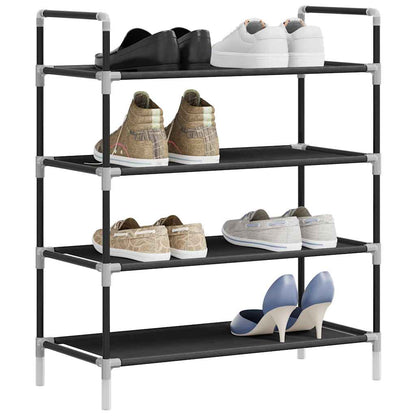 vidaXL Shoe Rack with 4 Shelves Metal and Non-woven Fabric Black