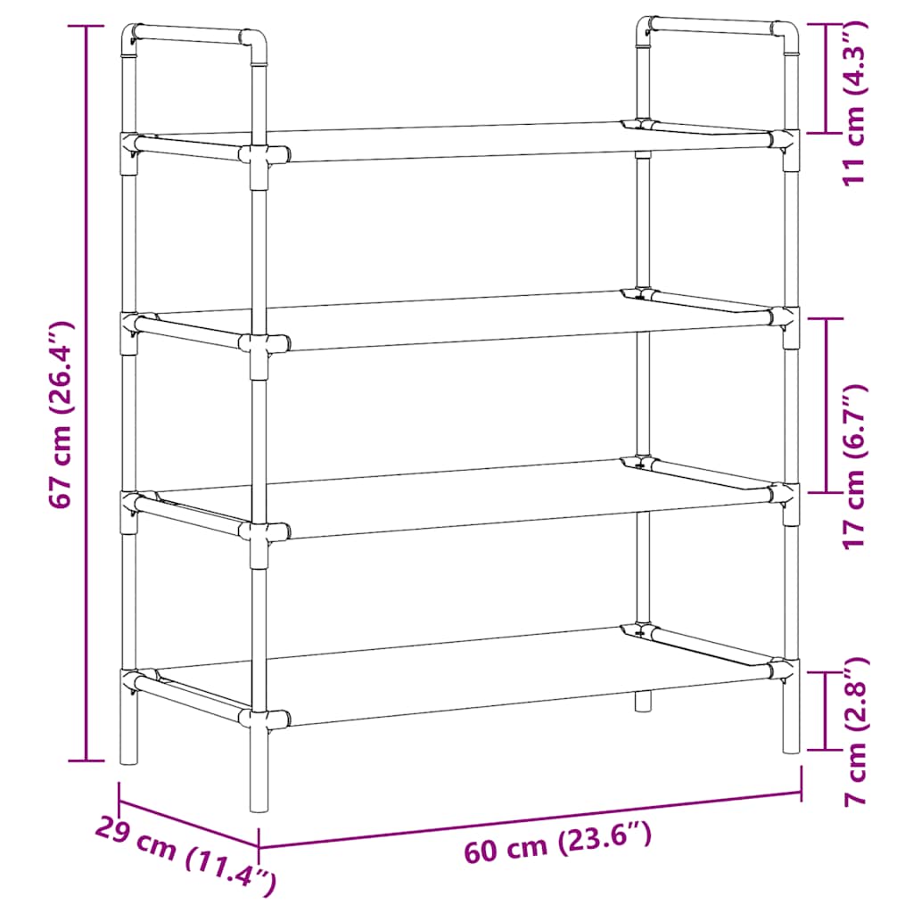 vidaXL Shoe Rack | Black | Metal | Standard | Shoe Rack | Rectangular