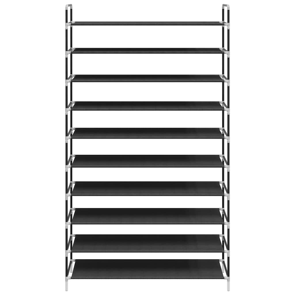 vidaXL Shoe Rack with 10 Shelves Metal and Non-woven Fabric Black