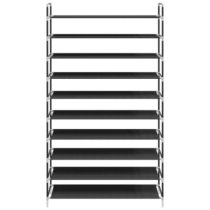 vidaXL Shoe Rack with 10 Shelves Metal and Non-woven Fabric Black