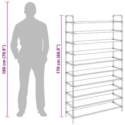vidaXL Shoe Rack with 10 Shelves Metal and Non-woven Fabric Black
