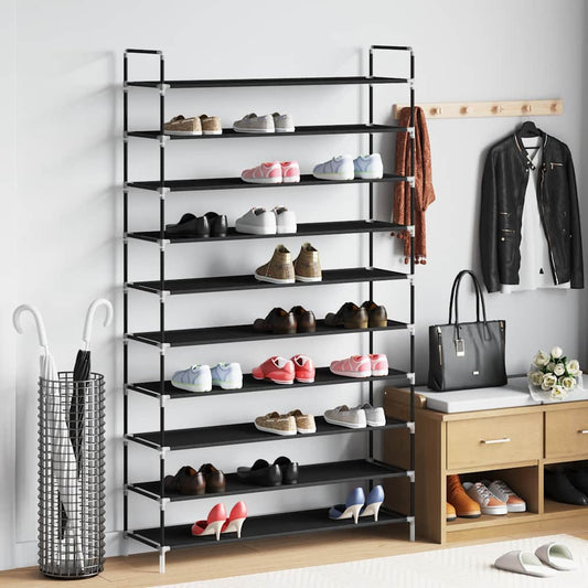 245630 vidaXL Shoe Rack with 10 Shelves Metal and Non-woven Fabric Black