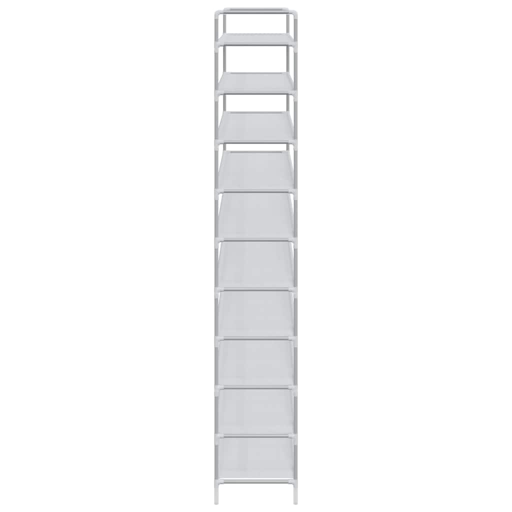 vidaXL Shoe Rack with 10 Shelves Metal and Non-woven Fabric Silver