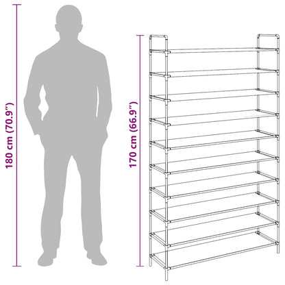vidaXL Shoe Rack with 10 Shelves Metal and Non-woven Fabric Silver