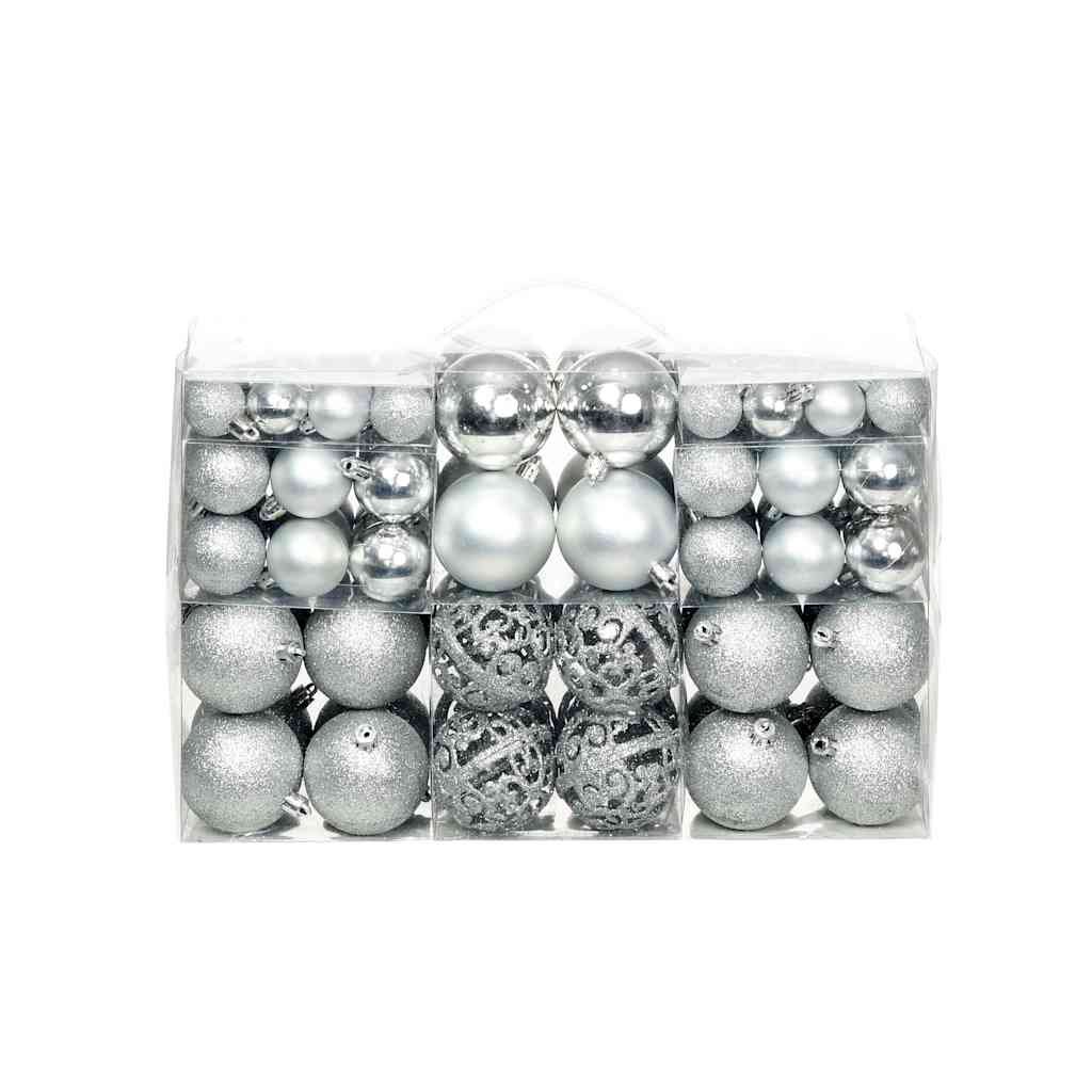 245712 vidaXL 100 Piece Christmas Ball Set 3/4/6 cm Silver