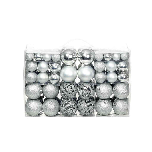 245712 vidaXL 100 Piece Christmas Ball Set 3/4/6 cm Silver