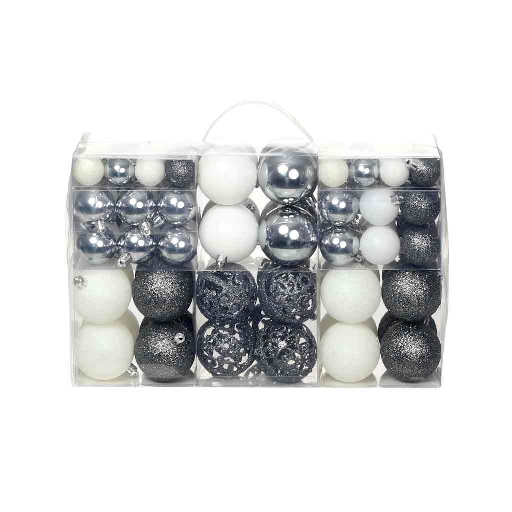 245717 vidaXL 100 Piece Christmas Ball Set 3/4/6 cm White/Grey