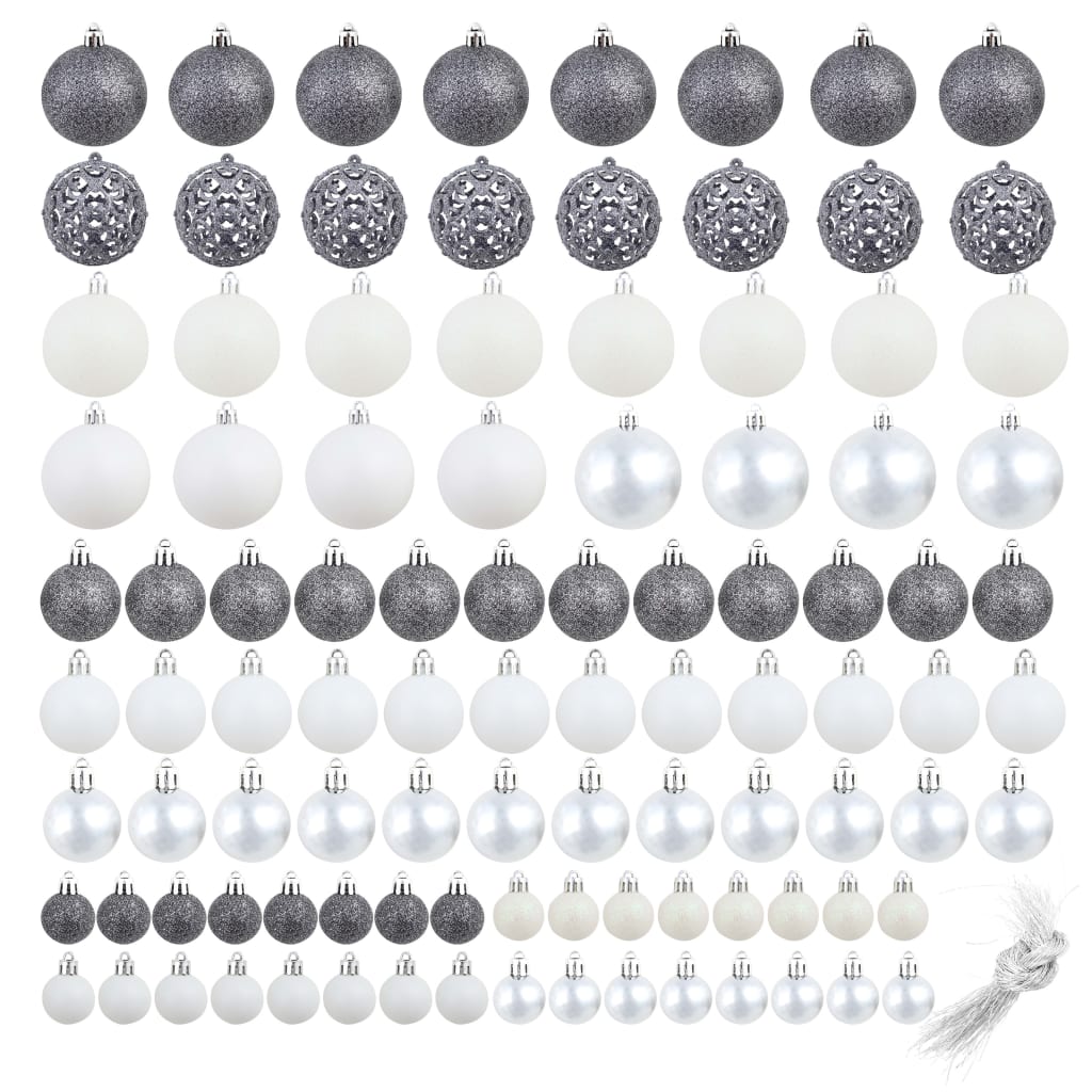 245717 vidaXL 100 Piece Christmas Ball Set 3/4/6 cm White/Grey