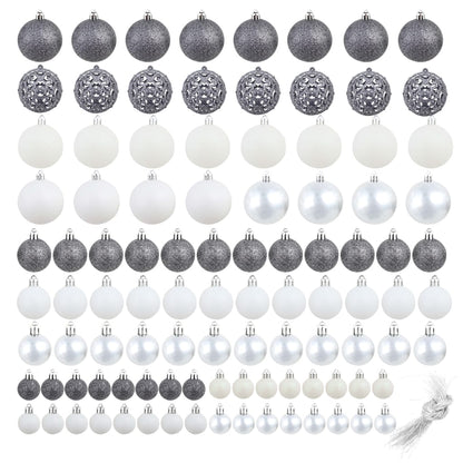 245717 vidaXL 100 Piece Christmas Ball Set 3/4/6 cm White/Grey