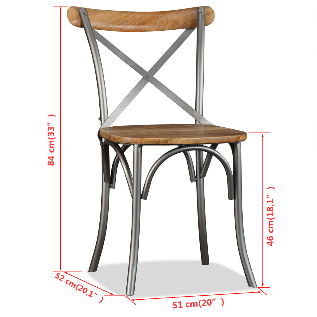 vidaXL Dining Chairs 6 pcs Solid Mango Wood and Steel Cross Back