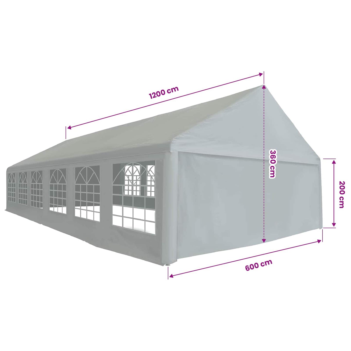 vidaXL Tent Fabric without Frame Grey 12 x 6 m PE