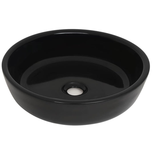 vidaXL Basin Ceramic Round Black 42x12 cm