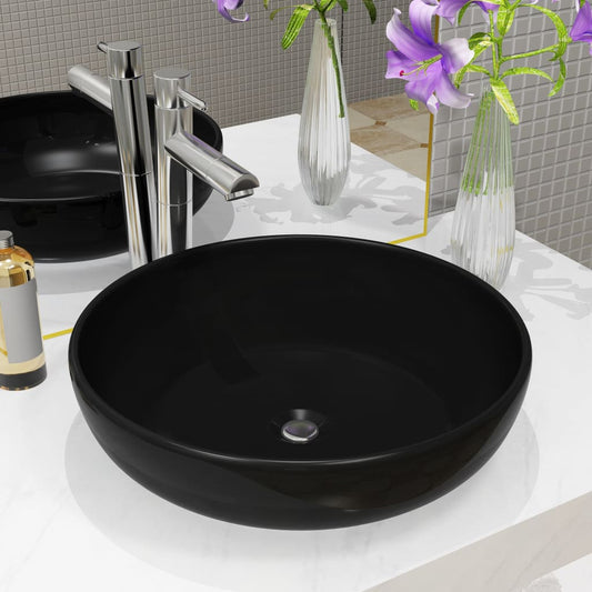 vidaXL Basin Ceramic Round Black 42x12 cm