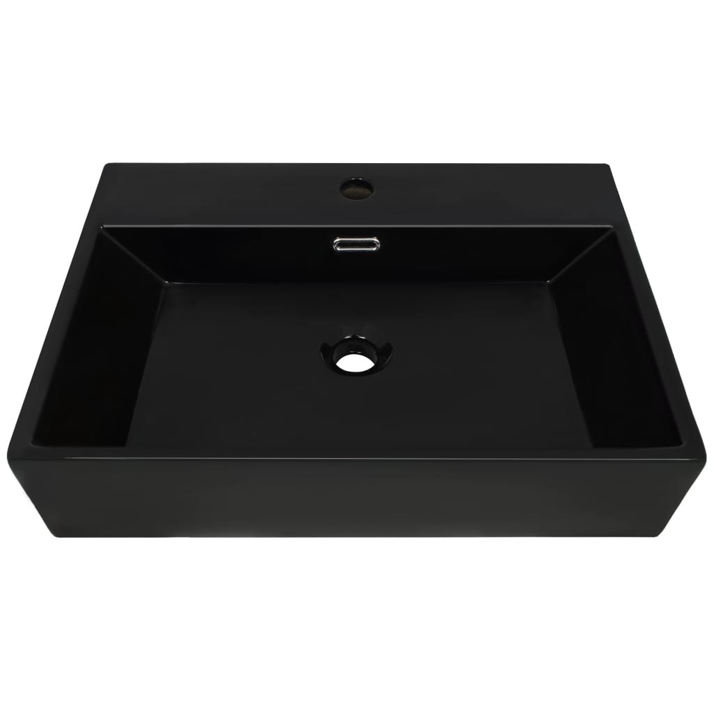 vidaXL Basin with Faucet Hole Ceramic Black 76x42.5x14.5 cm