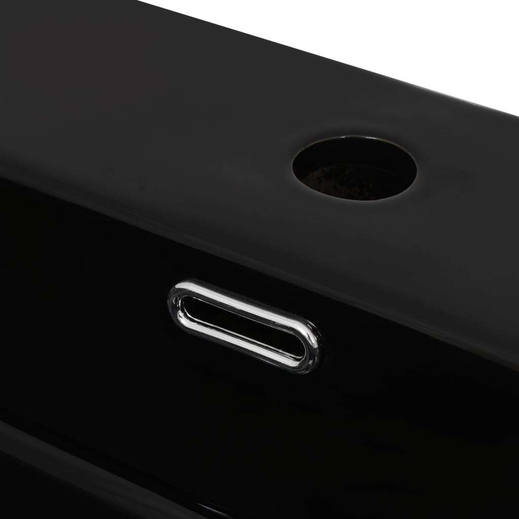vidaXL Basin with Faucet Hole Ceramic Black 76x42.5x14.5 cm