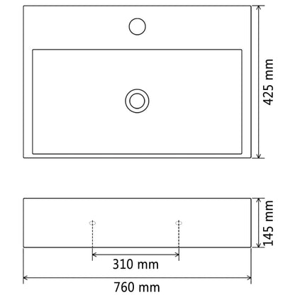 vidaXL Basin with Faucet Hole Ceramic Black 76x42.5x14.5 cm