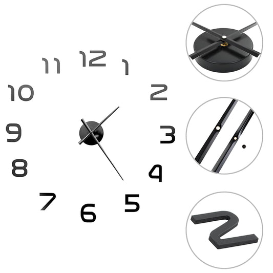 vidaXL 3d Wall Clock | High gloss black | EVA (ethylene-vinyl acetate) | XXL
